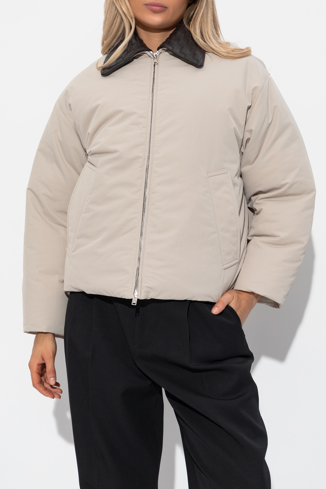Bottega Veneta Puffer jacket with leather collar | Women's